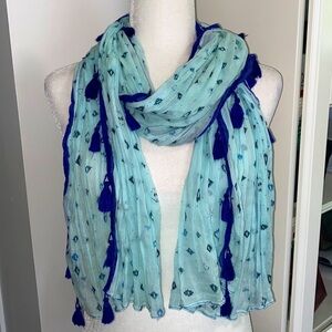 American Eagle Outfitters Light Blue Scarf with Dark Blue Tassels